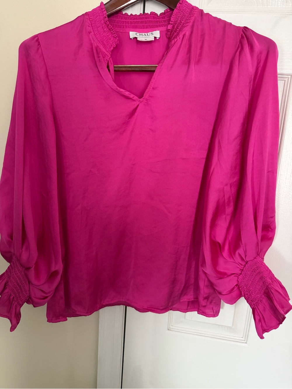 Chaus Women's Bright Fuchsia Smocked V-Neck Blouse